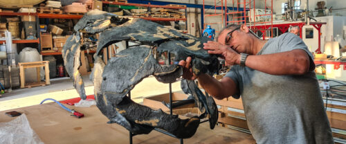 Proceso de pintado de la pieza. Pez de Loscos